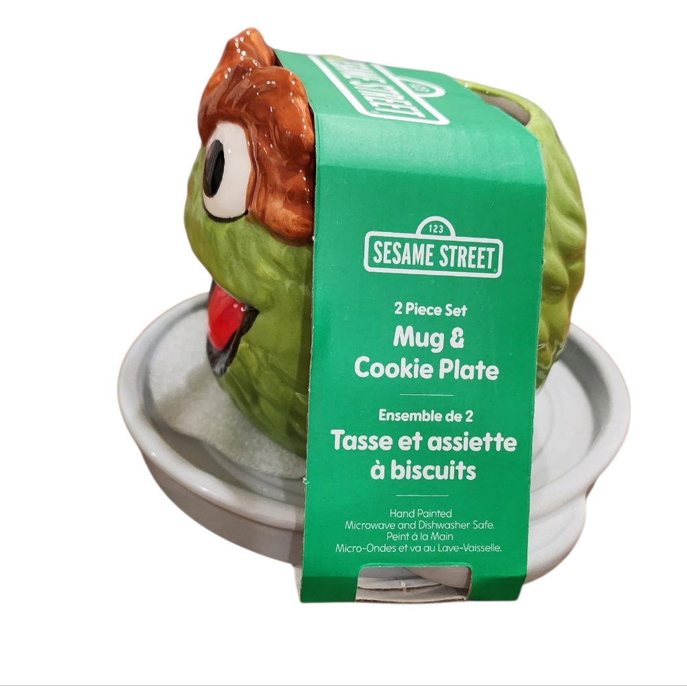 NWT Oscar the Grouch Ceramic Mug and Cookie Plate - Picture 2 of 6